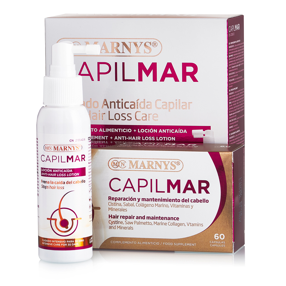 Pachet tratament complet impotriva caderii parului Capilmar, 60 capsule + Lotiune, 100 ml, Marnys