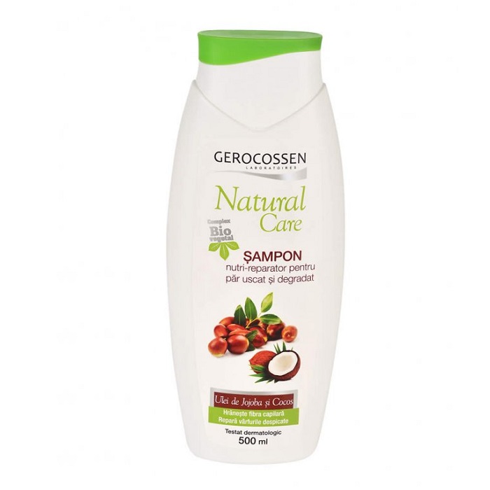 Sampon nutri-reparator pentru par uscat si degradat cu ulei de cocos bio si jojoba Natural Care, 500 ml, Gerocossen