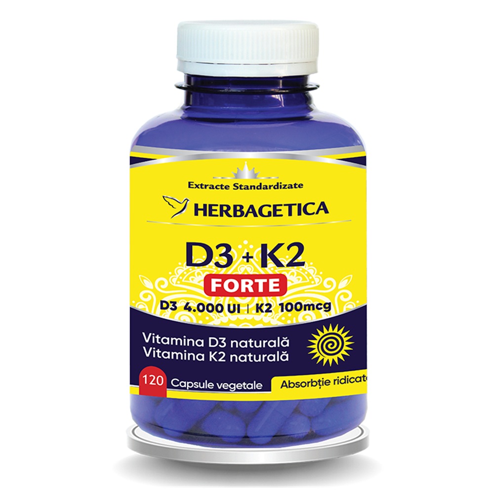 Vitamina D3+K2 Forte, 120 capsule, Herbagetica