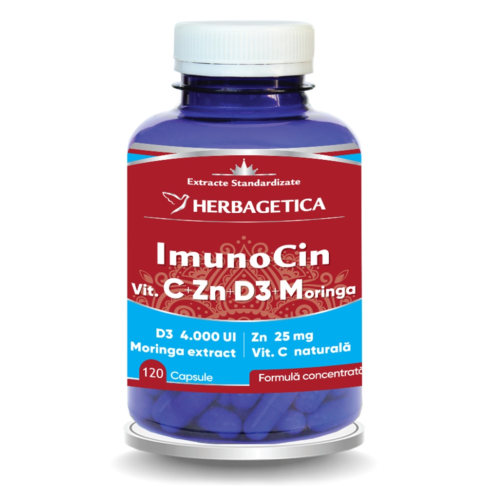 Imunocin cu vitamina C+Zn+D3+Moringa, 120 capsule, Herbagetica