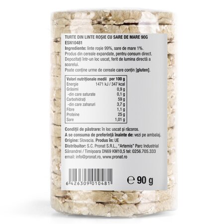 Turte din linte rosie cu sare de mare, 90 g, Pronat 724780