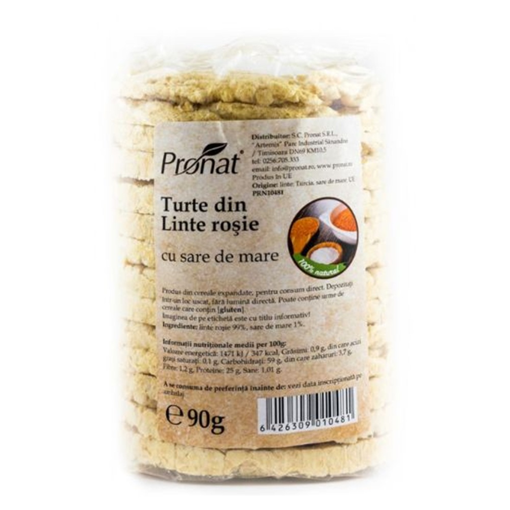 Turte din linte rosie cu sare de mare, 90 g, Pronat