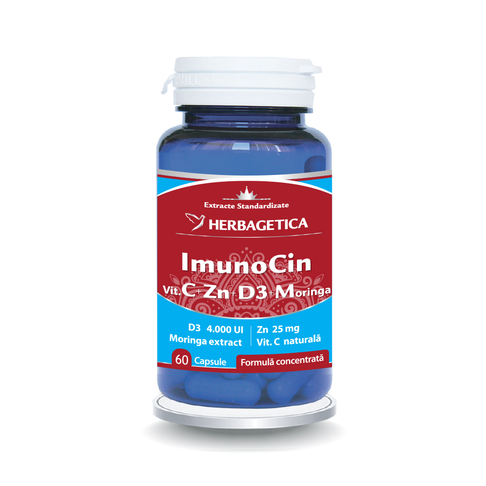 Imunocin cu vitamina C+Zn+D3+Moringa, 60 capsule, Herbagetica