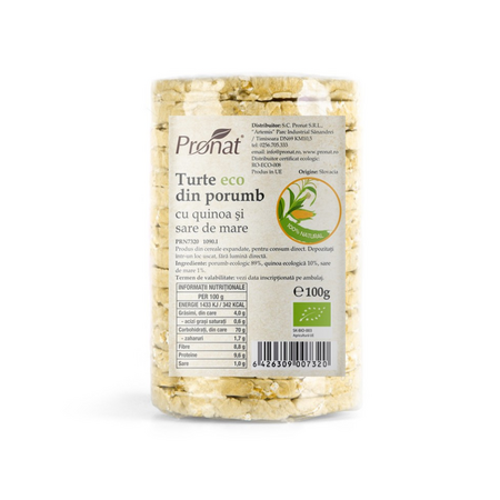 Turte din porumb cu quinoa si sare de mare, 100 g, Pronat