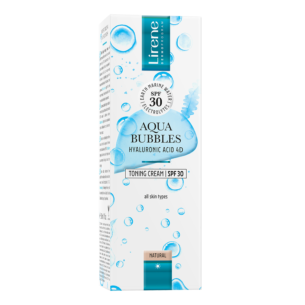 Crema nuantatoare cu SPF30 pentru fata, natural Aqua Bubbles, 30 ml, Lirene