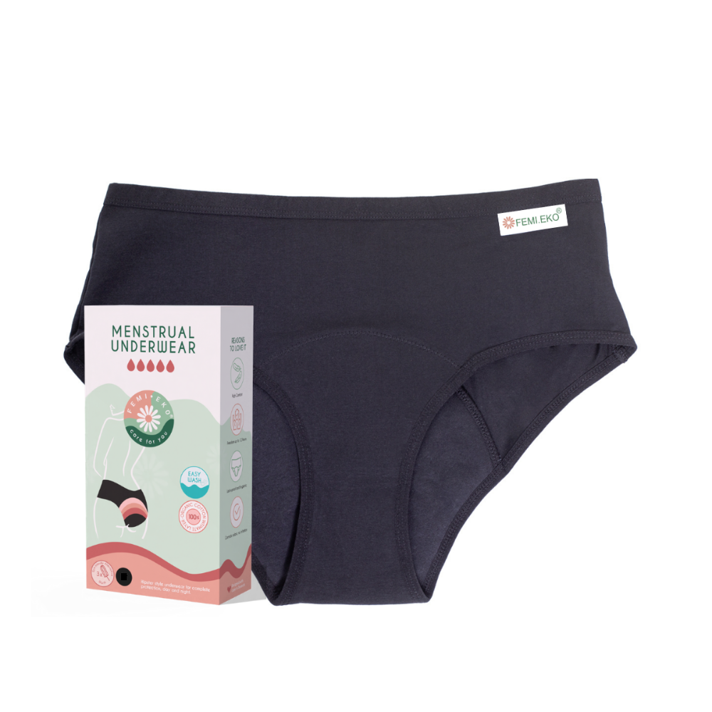 Chiloti menstruali reutilizabili culoarea negru, marimea S, 1 bucata, FemiEko