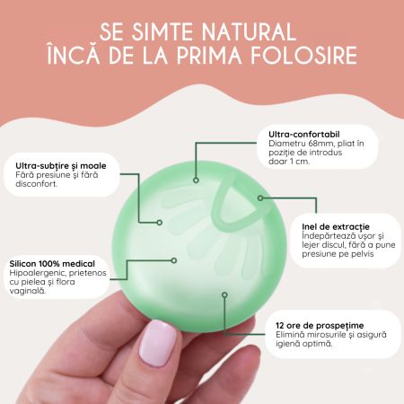 Disc menstrual reutilizabil culoarea verde, marime universala, 1 bucata, FemiEko 695235