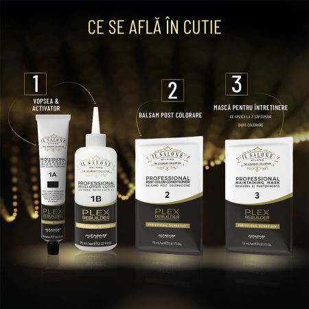 Vopsea de par permanenta 7.1 Ash Blonde Plex Rebuilder Il Salone, 43 ml+70 ml+15 ml+15 ml, Alfaparf 650038