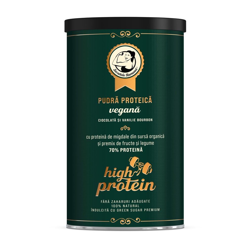 Pudra proteica vegana cu ciocolata si vanilie bourbon Secretele Ramonei, 500 g, Laboratoarele Remedia