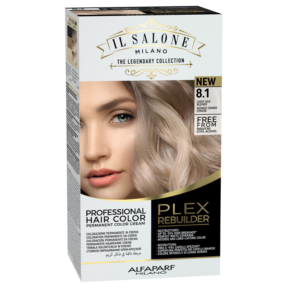 Vopsea de par permanenta 8.1 Light Ash Blonde Plex Rebuilder Il Salone, 43 ml+70 ml+15 ml+15 ml, Alfaparf