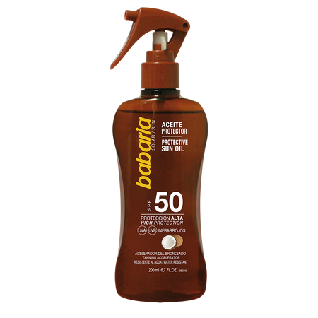 Ulei spray protectie solara cu SPF50 si accelerator bronzare cu aroma de cocos, 200 ml, Babaria