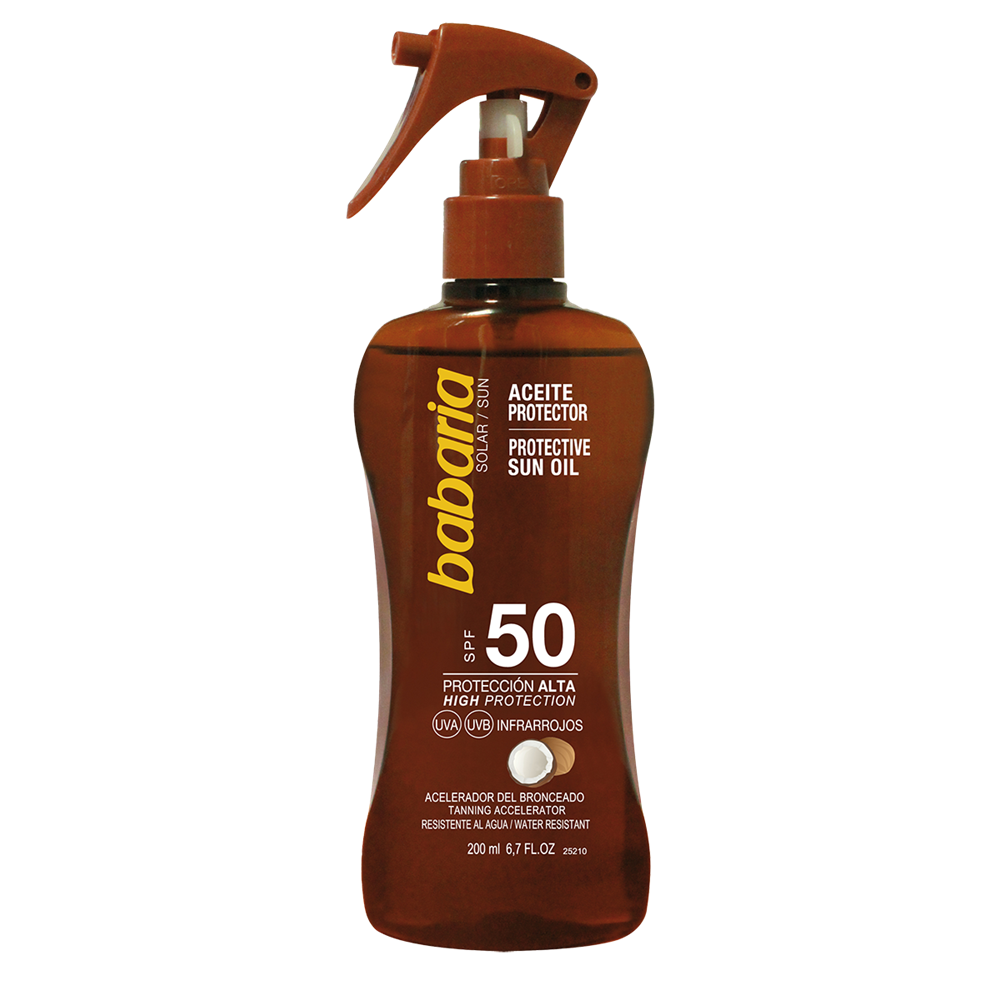 Ulei spray protectie solara cu SPF50 si accelerator bronzare cu aroma de cocos, 200 ml, Babaria