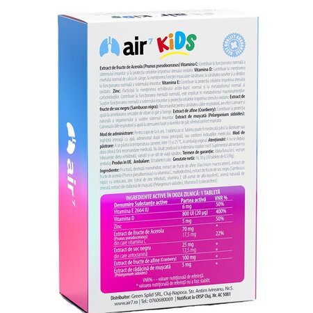 Air7 Kids cai respiratorii, 30 tablete masticabile, Green Splid 673758