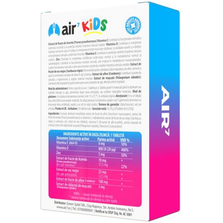 Air7 Kids cai respiratorii, 30 tablete masticabile, Green Splid 650229