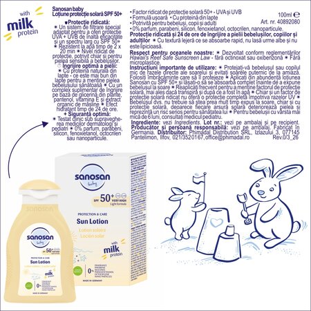 Lotiune pentru copii cu protectie solara SPF50+, 100 ml, Sanosan 737620