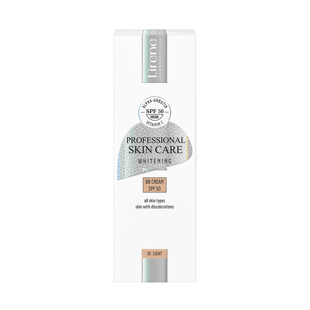 Crema BB pentru uniformizarea nuantei tenului cu SPF50 Nuanta 01 Light Professional Skin Care Whitening, 30 ml, Lirene