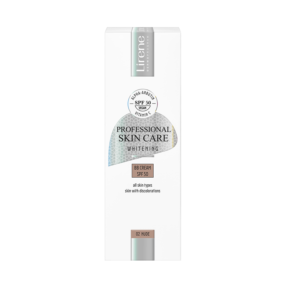 Crema BB pentru uniformizarea nuantei tenului cu SPF50 Nuanta 02 Nude Professional Skin Care Whitening, 30 ml, Lirene