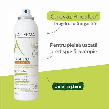 Spray emolient anti-prurit pentru piele uscata Exomega Control, 200 ml, A-Derma 610369