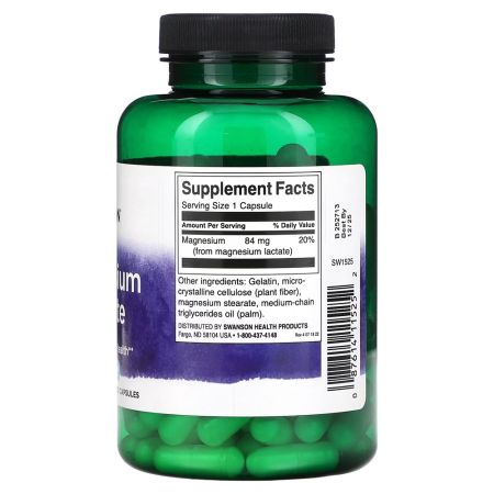 Magnesium lactate, 84 mg, 120 capsule, Swanson 650444