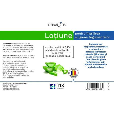 Lotiune cu Clorhexidina 0.2% si extracte naturale Dermotis, 300 ml, Tis Farmaceutic 651149