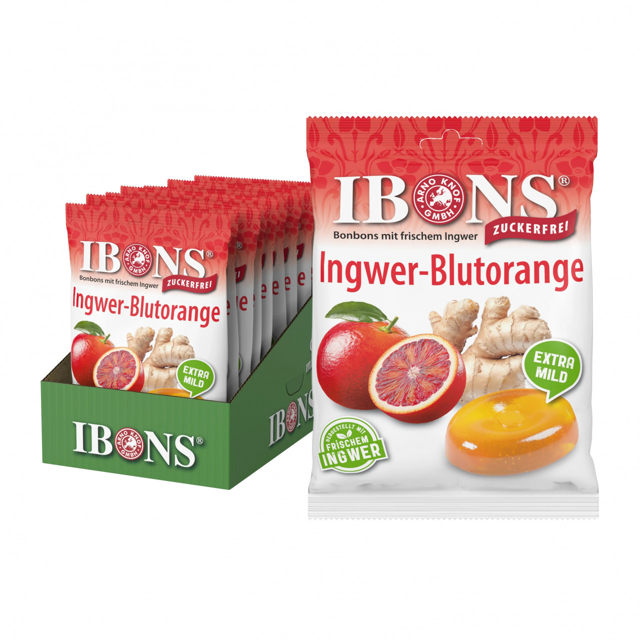 Dropsuri cu ghimbir si portocala rosie, 75 g, Ibons