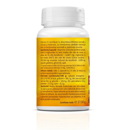 Vitamina D3 cu ulei de cocos, 5000 UI, 60 capsule, Zenyth 702562