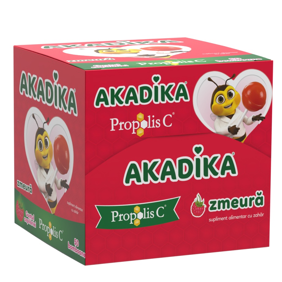 Acadele cu propolis si vitamina C cu aroma de zmeura Akadika, 50 bucati, Fiterman Pharma