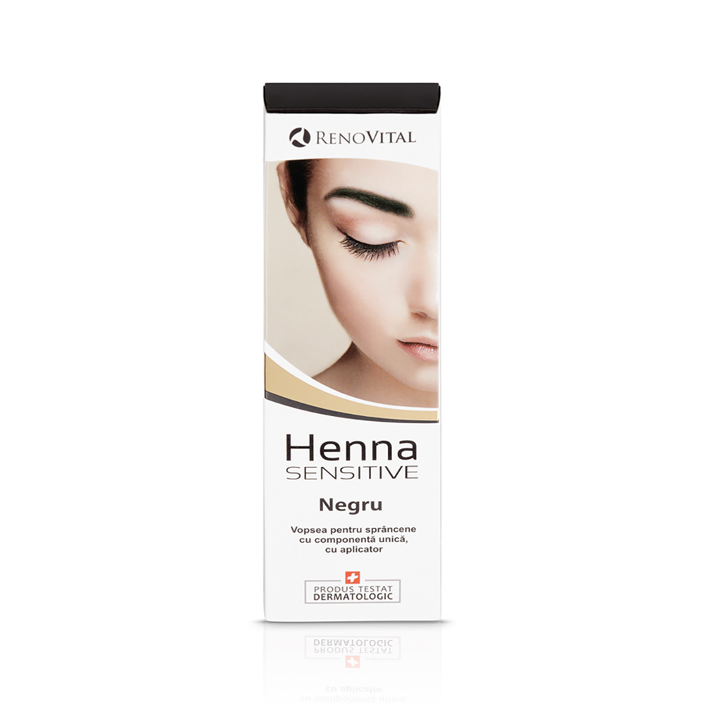 Vopsea neagra tip crema pentru sprancene Henna Sensitive, 6 g, Renovital