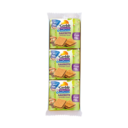 Napolitane fara gluten cu crema de ciocolata si migdale, 3 x 21g, Gerble