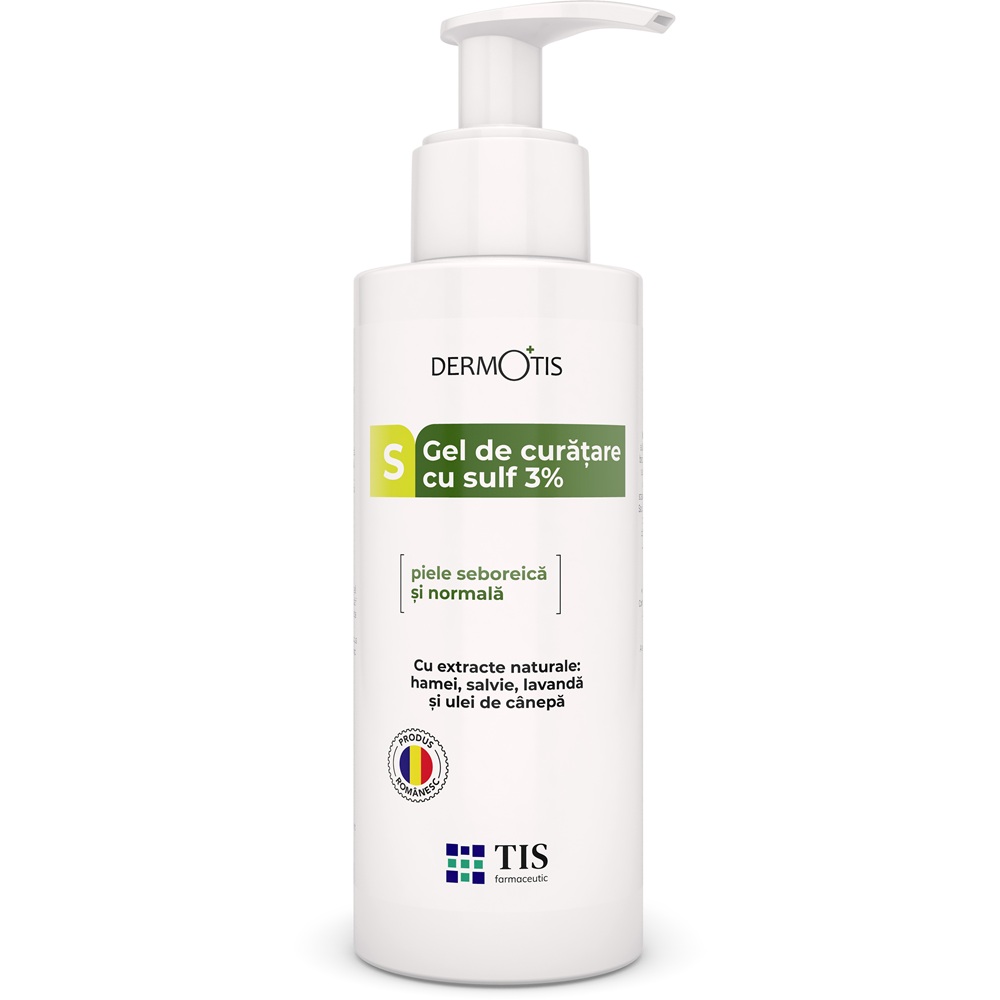 Gel de curatare pentru fata si corp cu sulf Dermotis, 3%, 300 ml, Tis Farmaceutic