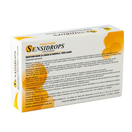Sensidrops cu miere, lamaie si propolis, 36 dropsuri, Linia Dr.Quinn 651160