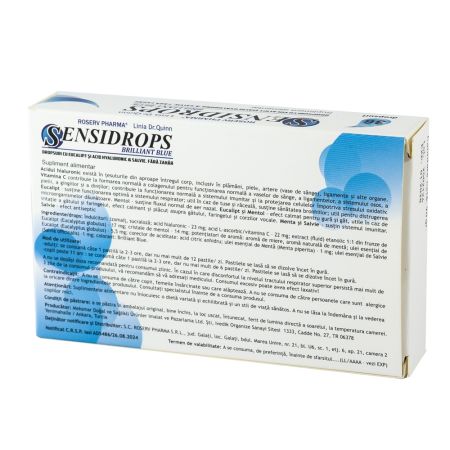 Sensidrops cu eucalipt, acid hialuronic si salvie Briliant Blue, 36 dropsuri, Linia Dr.Quinn 651162