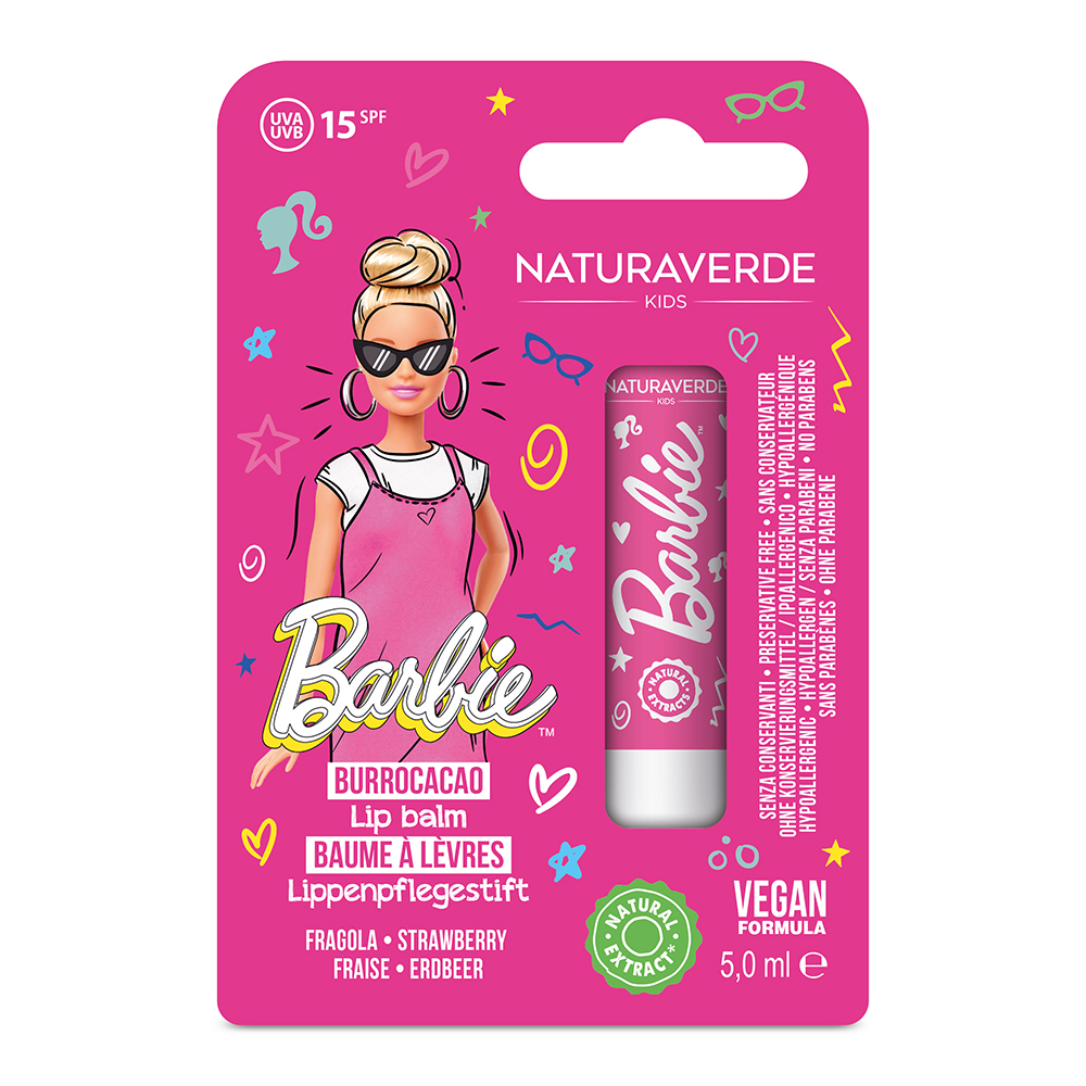 Balsam de buze cu SPF 15 si aroma de capsuni Barbie, 5 ml, Naturaverde