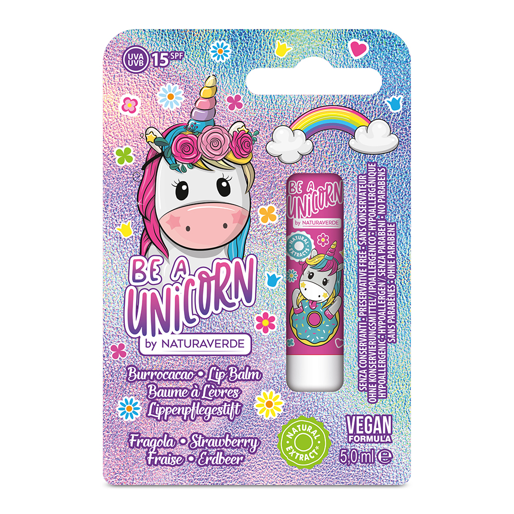 Balsam de buze cu SPF 15 si aroma de capsuni Be a Unicorn, 5 ml, Naturaverde