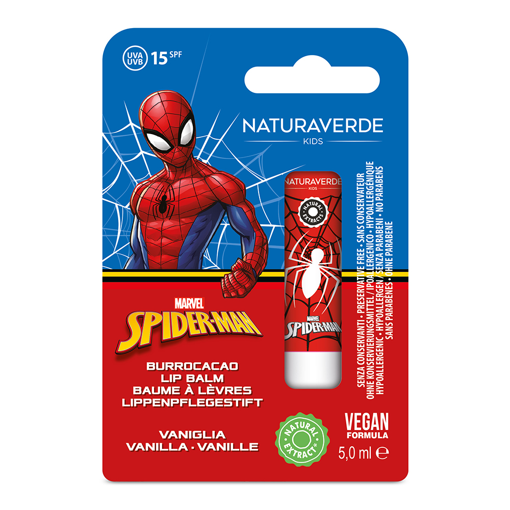 Balsam de buze cu SPF 15 si aroma de vanilie Spiderman, 5 ml, Naturaverde