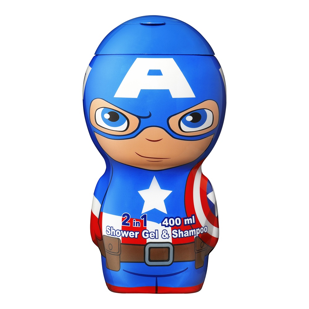 Gel de dus si sampon 2 in 1 figurina 2D Captain America, 400 ml, Air Val