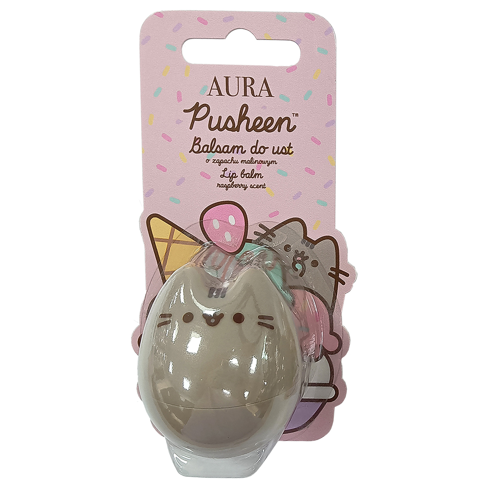 Balsam de buze cu aroma de zmeura Pusheen, 6 g, Aura