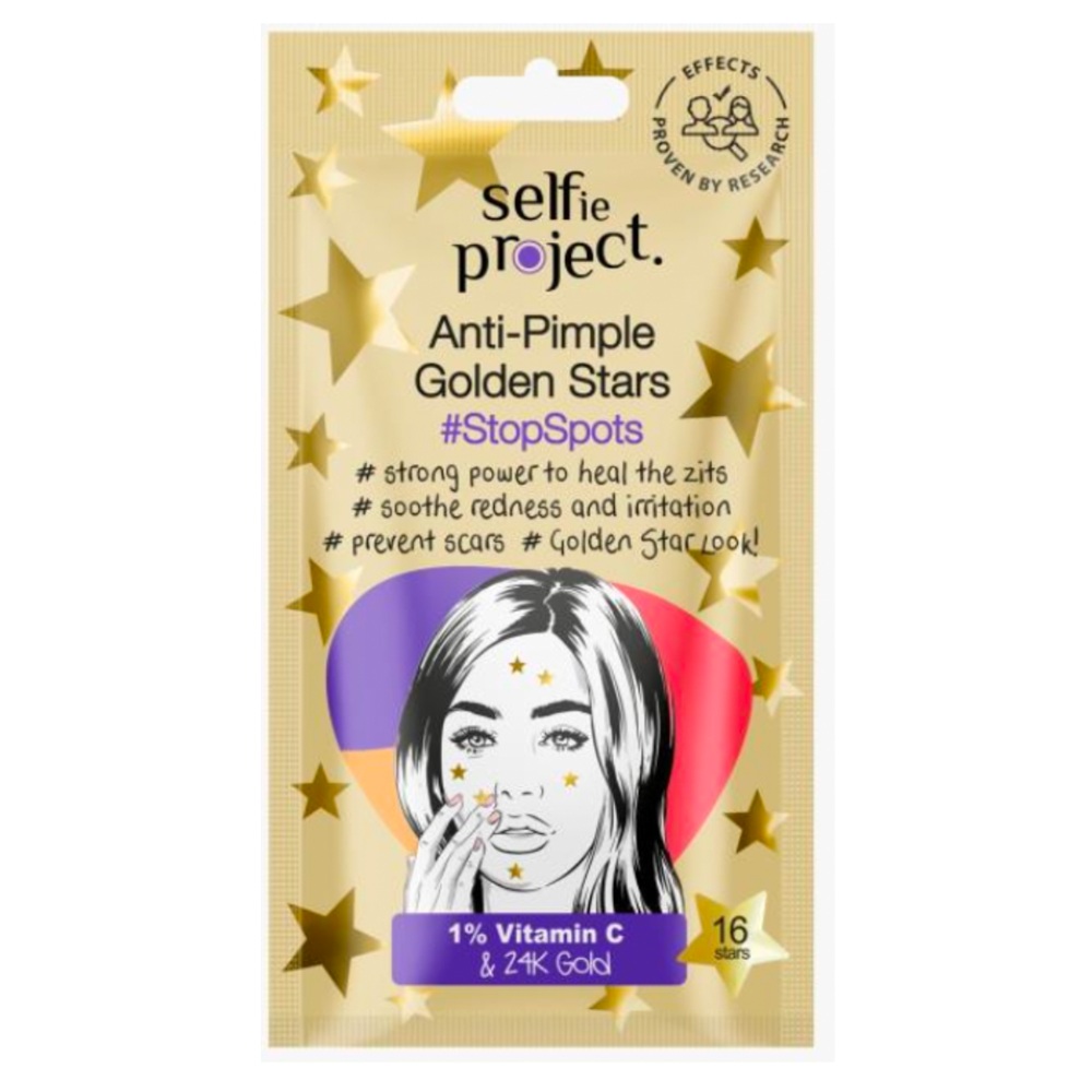 Plasturi in forma de stele aurii anti cosuri, 16 bucati, Selfie Project