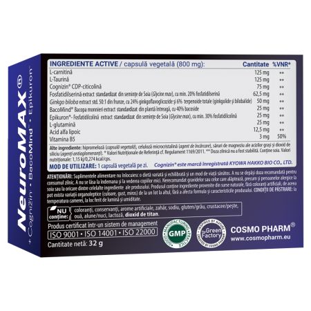 Neuromax, 40 capsule vegetale, Cosmopharm 651780