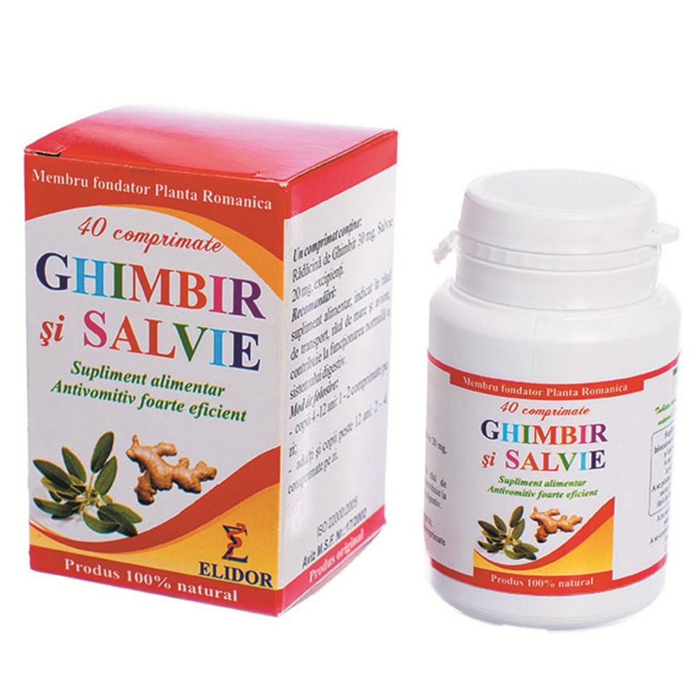 Ghimbir si Salvie, 40 comprimate, Elidor