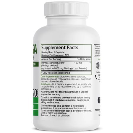 Extract din frunze de Moringa Oleifera, 5000 mg, 120 capsule, Bronson Laboratories 652001
