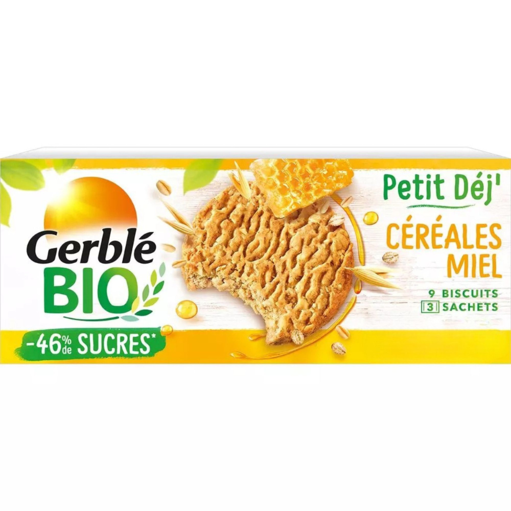 Biscuiti bio cu miere si cereale, 132 g, Gerble 3175681272934