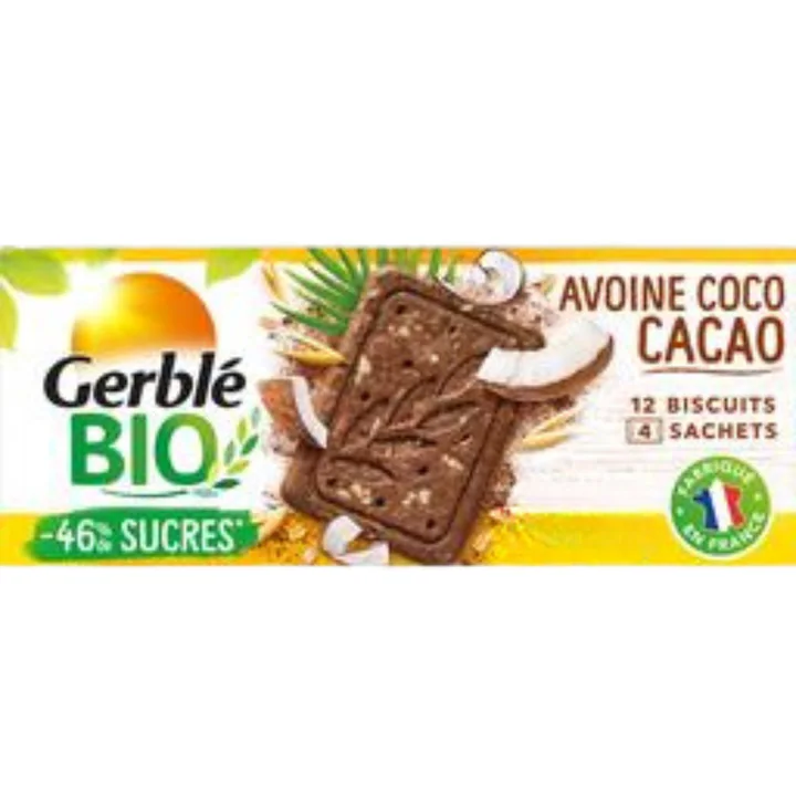 Biscuiti bio cu ovaz si cacao, 132 g, Gerble