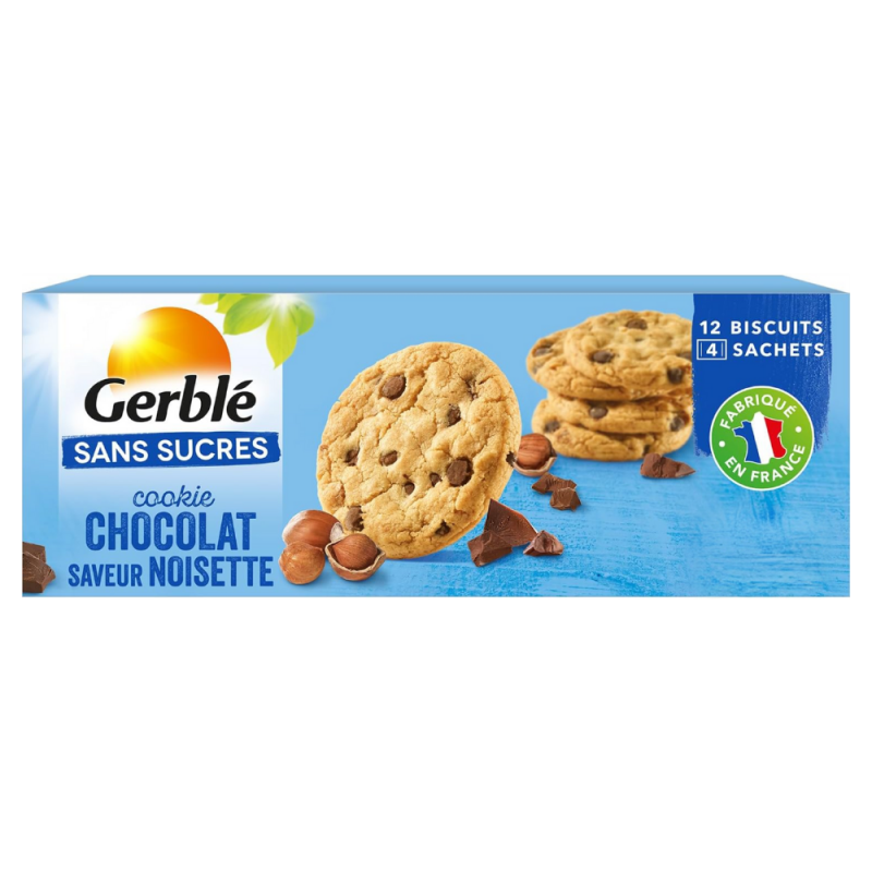 Biscuiti cu pepite de ciocolata si alune fara zahar, 180 g, Gerble
