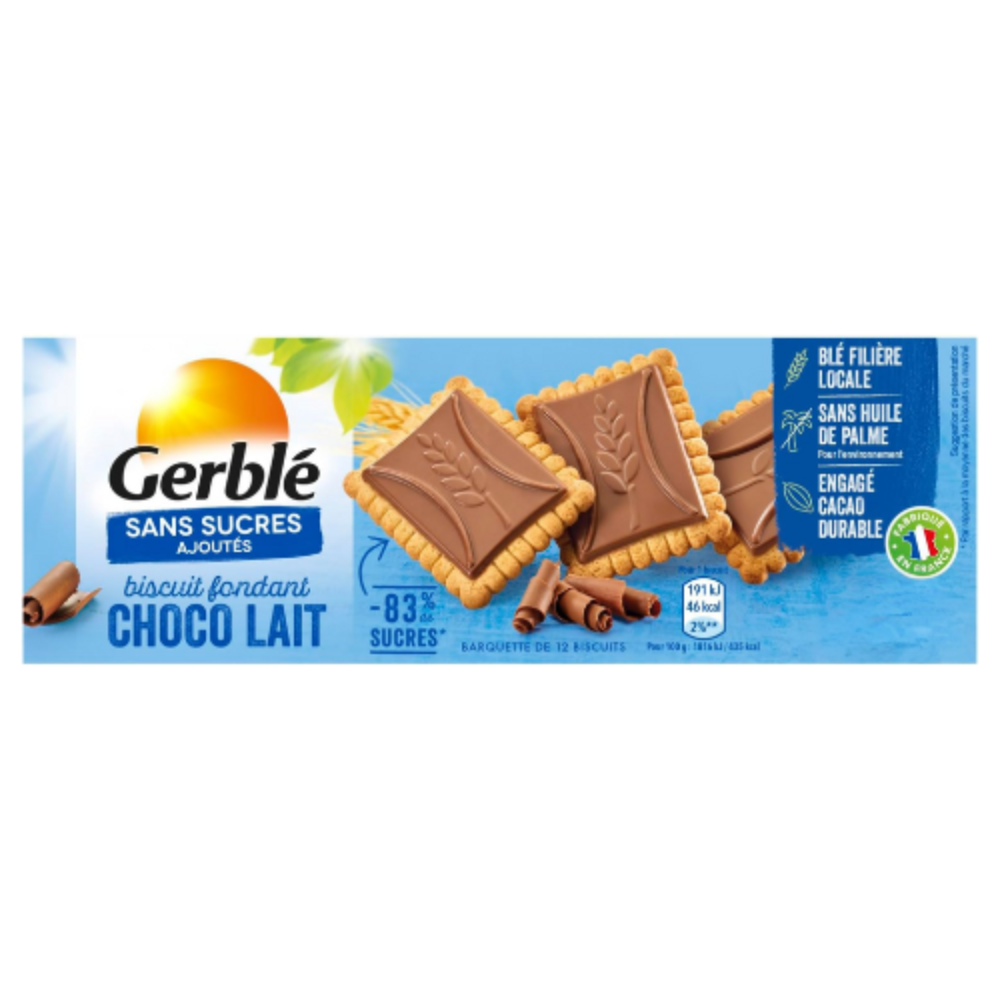 Biscuiti cu tableta de ciocolata cu lapte fara zahar, 126 g, Gerble