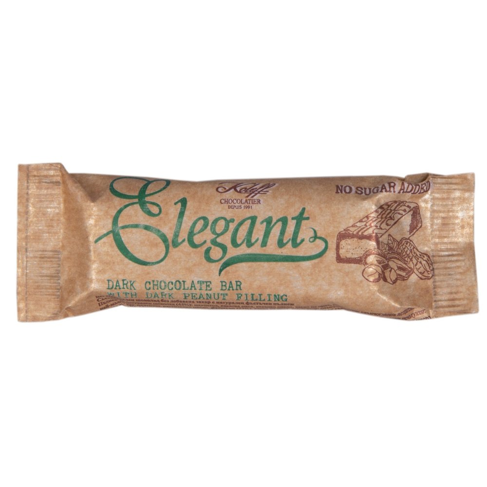 Baton de ciocolata neagra, fara zahar, cu crema de arahide Elegant, 30 g, Koleff