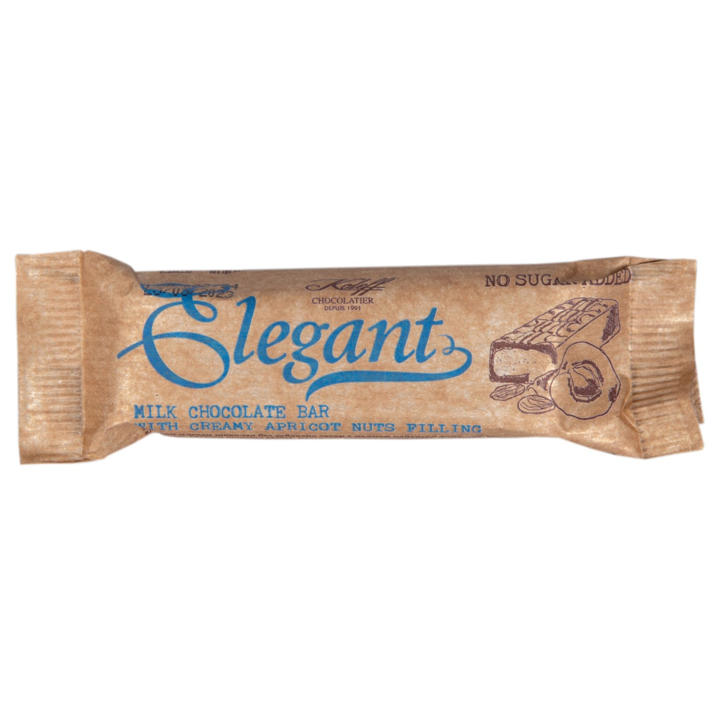 Baton de ciocolata cu lapte, fara zahar, cu crema de samburi de caise Elegant, 30 g, Koleff