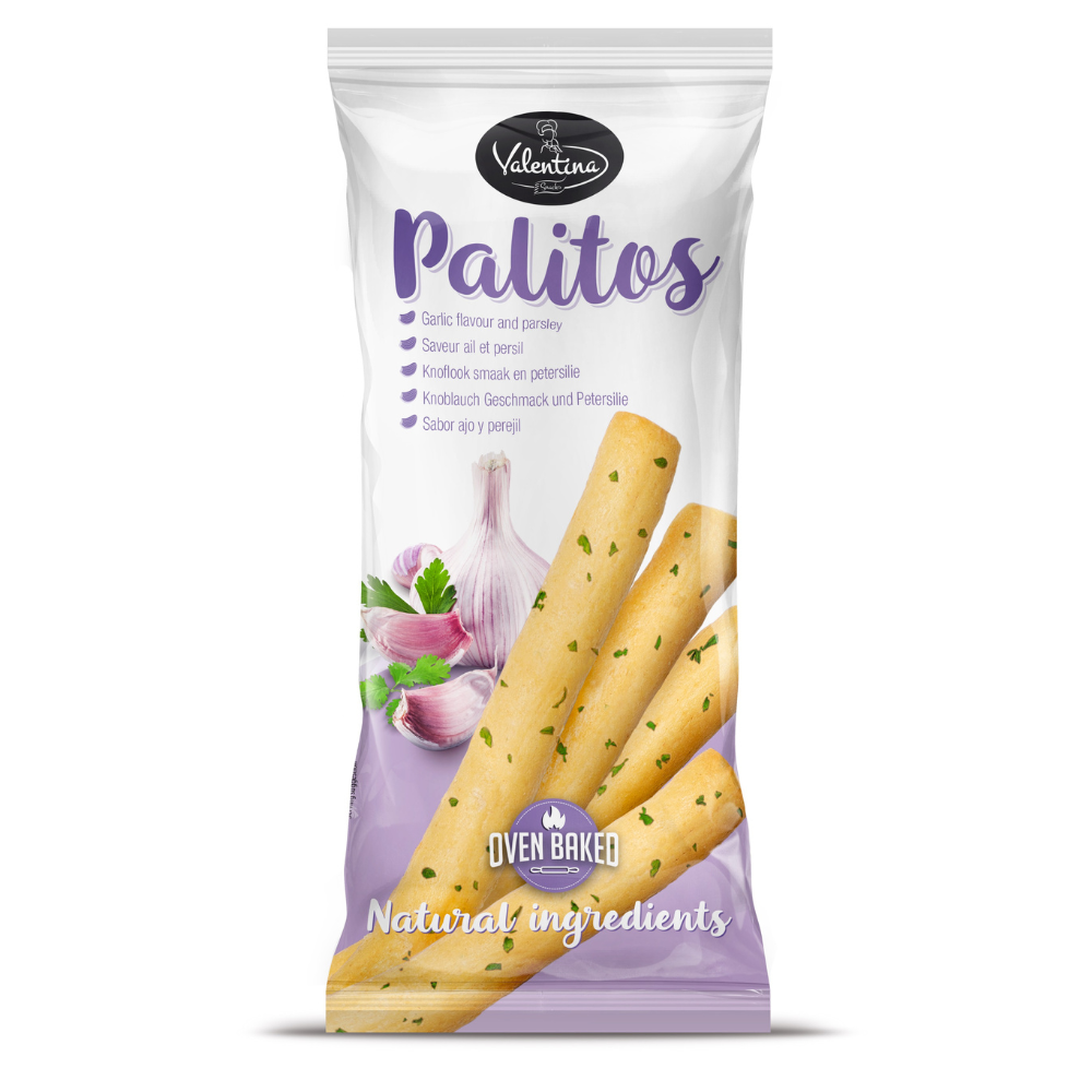 Grisine crocante cu aroma de patrunjel si usturoi Palitos, 60 g, Valentina