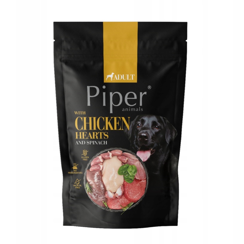 Hrana umeda cu inimi de pui si spanac pentru caini adulti, 500 g, Piper