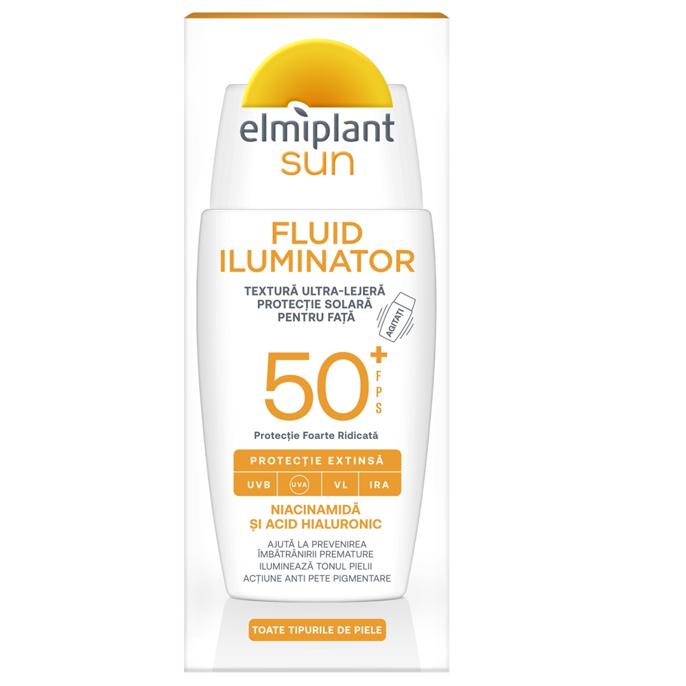 Fluid iluminator pentru fata cu protectie solara SPF 50+, 50 ml, Elmiplant Sun
